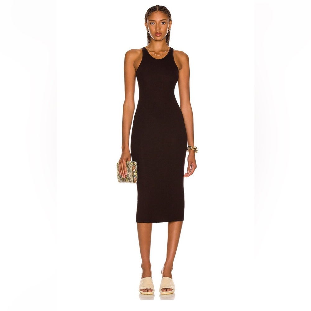Enza Costa Chocolate Brown Silk Blend Ribbed Tank Midi Dress